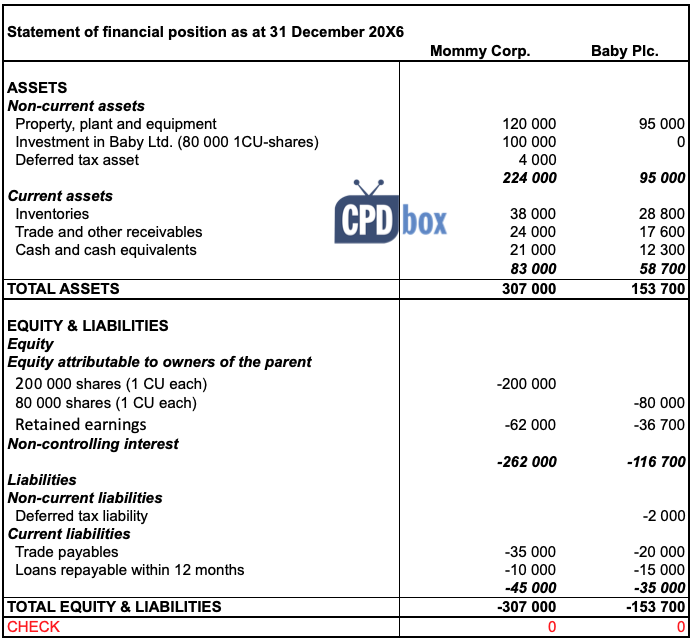 presentation of investment in subsidiary